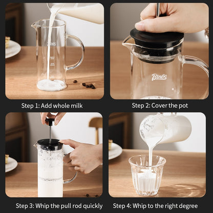 BINCOO French Press Coffee Maker Set Home Coffee Brewing & Filter with Milk Frother for Cold Brew Coffee 550ML