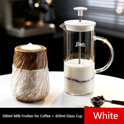 BINCOO French Press Coffee Maker Set Home Coffee Brewing & Filter with Milk Frother for Cold Brew Coffee 550ML