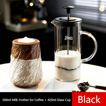BINCOO French Press Coffee Maker Set Home Coffee Brewing & Filter with Milk Frother for Cold Brew Coffee 550ML