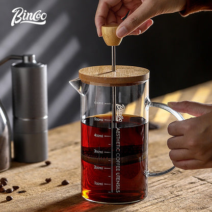 BINCOO French Press Coffee Maker with Bamboo Lid Home Filter Coffee Pot Glass Coffee Brewer for Milk Froth