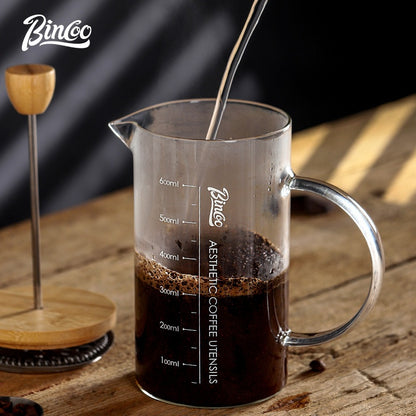 BINCOO French Press Coffee Maker with Bamboo Lid Home Filter Coffee Pot Glass Coffee Brewer for Milk Froth