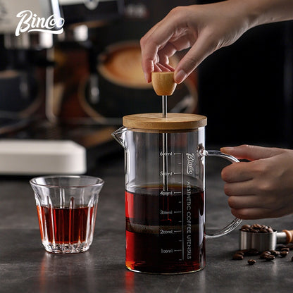 BINCOO French Press Coffee Maker with Bamboo Lid Home Filter Coffee Pot Glass Coffee Brewer for Milk Froth