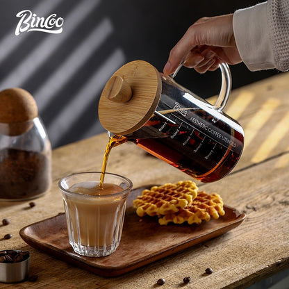BINCOO French Press Coffee Maker with Bamboo Lid Home Filter Coffee Pot Glass Coffee Brewer for Milk Froth
