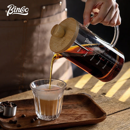 BINCOO French Press Coffee Maker with Bamboo Lid Home Filter Coffee Pot Glass Coffee Brewer for Milk Froth