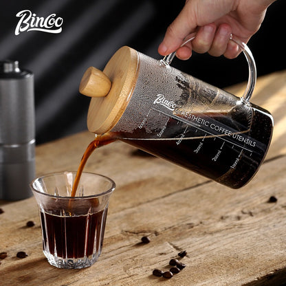 BINCOO French Press Coffee Maker with Bamboo Lid Home Filter Coffee Pot Glass Coffee Brewer for Milk Froth