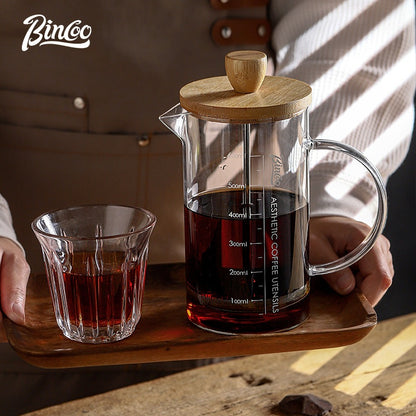 BINCOO French Press Coffee Maker with Bamboo Lid Home Filter Coffee Pot Glass Coffee Brewer for Milk Froth