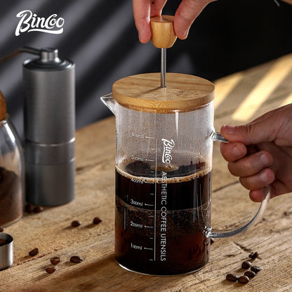 BINCOO French Press Coffee Maker with Bamboo Lid Home Filter Coffee Pot Glass Coffee Brewer for Milk Froth