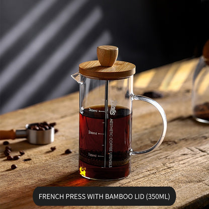 BINCOO French Press Coffee Maker with Bamboo Lid Home Filter Coffee Pot Glass Coffee Brewer for Milk Froth