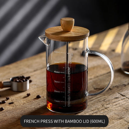 BINCOO French Press Coffee Maker with Bamboo Lid Home Filter Coffee Pot Glass Coffee Brewer for Milk Froth