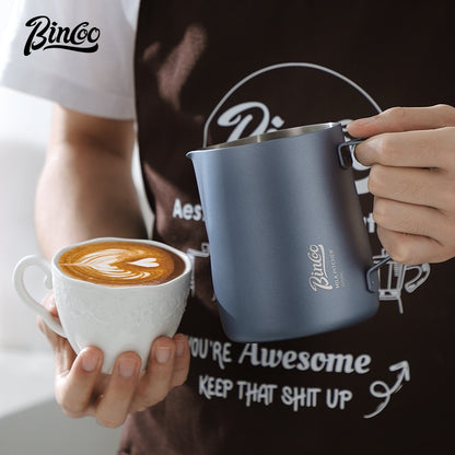 BINCOO Round‑Spout Stainless Steel Milk Pitcher Set with Latte Art Pen, Professional Coffee Milk Frothing Pitcher Barista Tool 350ML/600ML
