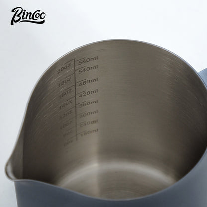 BINCOO Round‑Spout Stainless Steel Milk Pitcher Set with Latte Art Pen, Professional Coffee Milk Frothing Pitcher Barista Tool 350ML/600ML