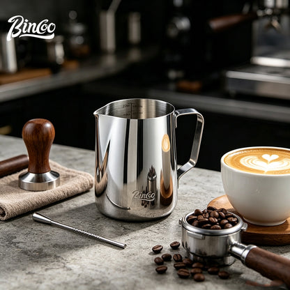 BINCOO Round‑Spout Stainless Steel Milk Pitcher Set with Latte Art Pen, Professional Coffee Milk Frothing Pitcher Barista Tool 350ML/600ML