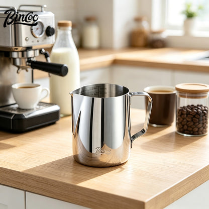BINCOO Round‑Spout Stainless Steel Milk Pitcher Set with Latte Art Pen, Professional Coffee Milk Frothing Pitcher Barista Tool 350ML/600ML