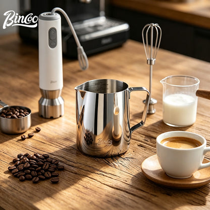BINCOO Round‑Spout Stainless Steel Milk Pitcher Set with Latte Art Pen, Professional Coffee Milk Frothing Pitcher Barista Tool 350ML/600ML