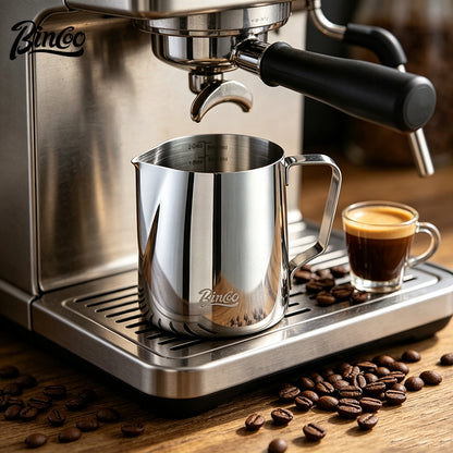 BINCOO Round‑Spout Stainless Steel Milk Pitcher Set with Latte Art Pen, Professional Coffee Milk Frothing Pitcher Barista Tool 350ML/600ML