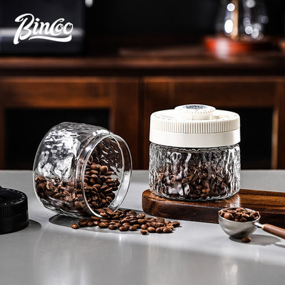 BINCOO Press‑to‑Vacuum Sealed Coffee Storage Jar Glass Airtight Container for Home Use Moisture‑proof with Date Tracker 400ML