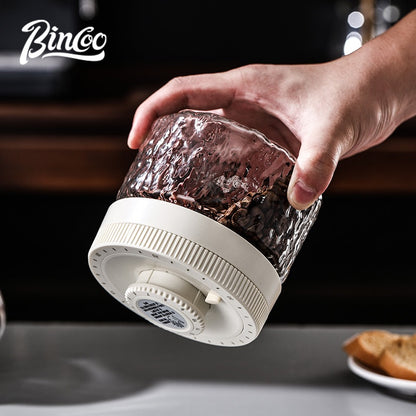 BINCOO Press‑to‑Vacuum Sealed Coffee Storage Jar Glass Airtight Container for Home Use Moisture‑proof with Date Tracker 400ML