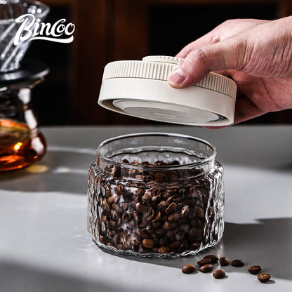 BINCOO Press‑to‑Vacuum Sealed Coffee Storage Jar Glass Airtight Container for Home Use Moisture‑proof with Date Tracker 400ML