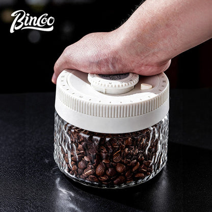 BINCOO Press‑to‑Vacuum Sealed Coffee Storage Jar Glass Airtight Container for Home Use Moisture‑proof with Date Tracker 400ML