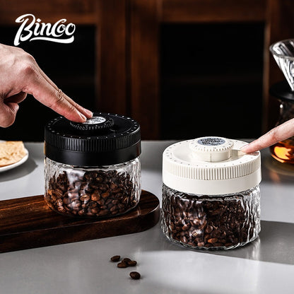 BINCOO Press‑to‑Vacuum Sealed Coffee Storage Jar Glass Airtight Container for Home Use Moisture‑proof with Date Tracker 400ML