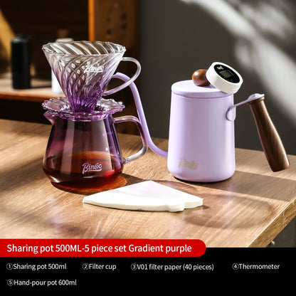 BINCOO Purple Glass Dripper with Glass Server, Manual Coffee Grinder Drip Pour‑Over Coffee Set Coffee Brewing Kit
