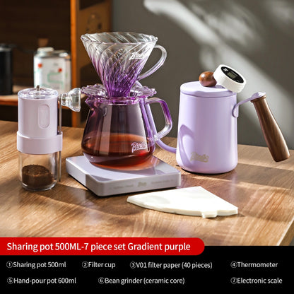 BINCOO Purple Glass Dripper with Glass Server, Manual Coffee Grinder Drip Pour‑Over Coffee Set Coffee Brewing Kit