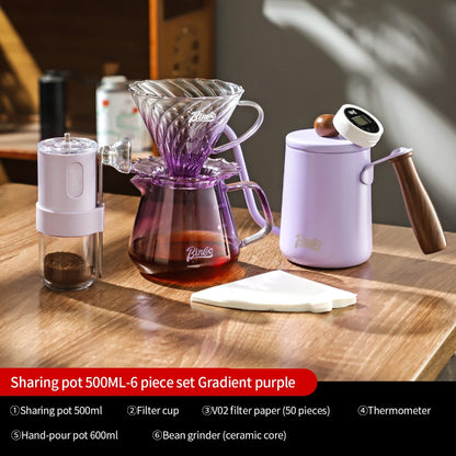 BINCOO Purple Glass Dripper with Glass Server, Manual Coffee Grinder Drip Pour‑Over Coffee Set Coffee Brewing Kit