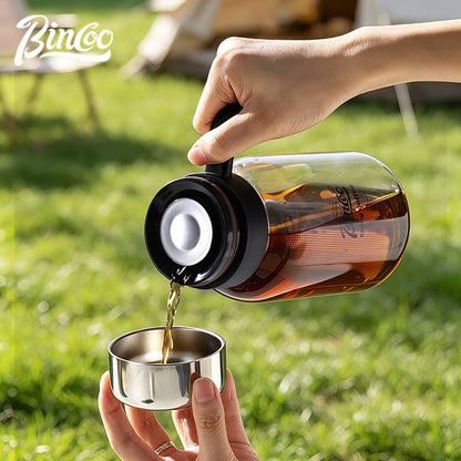 BINCOO Glass Cold Brew Pot with Handle Portable Cold Brew Coffee Cup with Stainless Steel Filter Fridge‑Safe 750ML