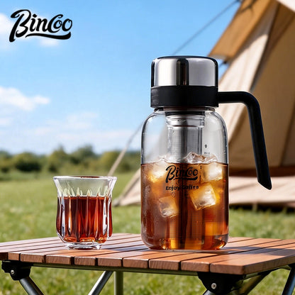 BINCOO Glass Cold Brew Pot with Handle Portable Cold Brew Coffee Cup with Stainless Steel Filter Fridge‑Safe 750ML