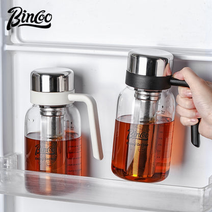 BINCOO Glass Cold Brew Pot with Handle Portable Cold Brew Coffee Cup with Stainless Steel Filter Fridge‑Safe 750ML