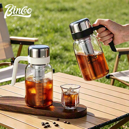 BINCOO Glass Cold Brew Pot with Handle Portable Cold Brew Coffee Cup with Stainless Steel Filter Fridge‑Safe 750ML