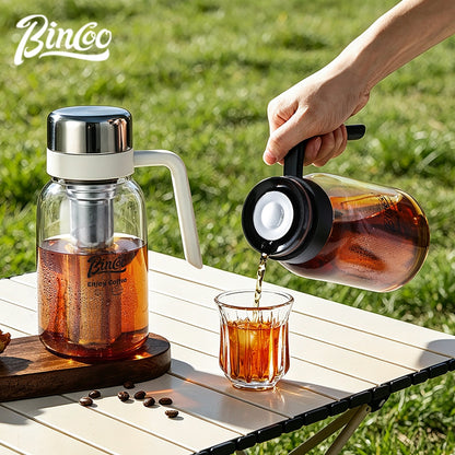 BINCOO Glass Cold Brew Pot with Handle Portable Cold Brew Coffee Cup with Stainless Steel Filter Fridge‑Safe 750ML