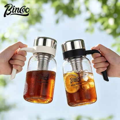 BINCOO Glass Cold Brew Pot with Handle Portable Cold Brew Coffee Cup with Stainless Steel Filter Fridge‑Safe 750ML