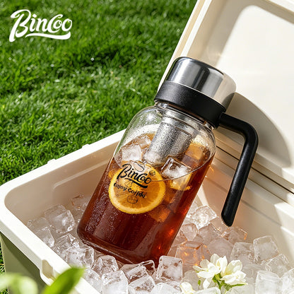 BINCOO Glass Cold Brew Pot with Handle Portable Cold Brew Coffee Cup with Stainless Steel Filter Fridge‑Safe 750ML