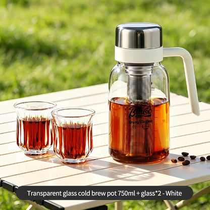BINCOO Glass Cold Brew Pot with Handle Portable Cold Brew Coffee Cup with Stainless Steel Filter Fridge‑Safe 750ML