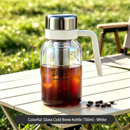 BINCOO Glass Cold Brew Pot with Handle Portable Cold Brew Coffee Cup with Stainless Steel Filter Fridge‑Safe 750ML