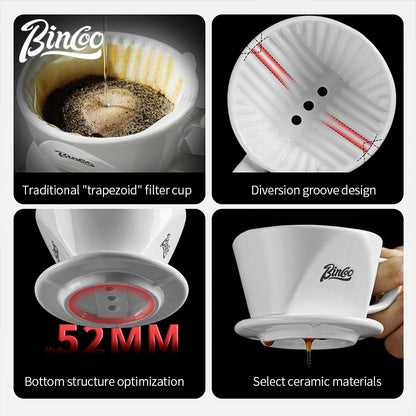 BINCOO Fan‑Shaped Ceramic Coffee Dripper 3‑Hole Drip Filter Pour‑Over Coffee Set