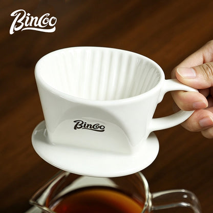 BINCOO Fan‑Shaped Ceramic Coffee Dripper 3‑Hole Drip Filter Pour‑Over Coffee Set