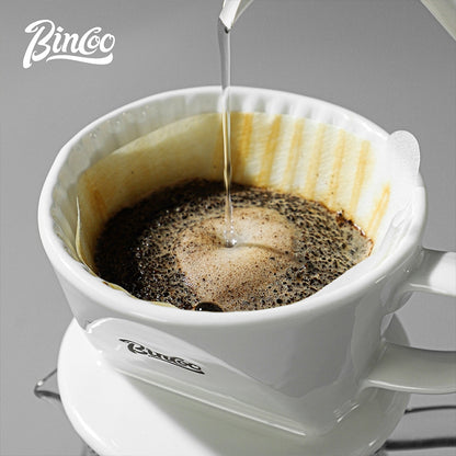 BINCOO Fan‑Shaped Ceramic Coffee Dripper 3‑Hole Drip Filter Pour‑Over Coffee Set