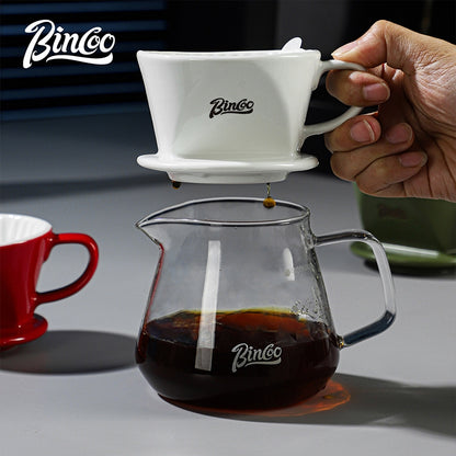 BINCOO Fan‑Shaped Ceramic Coffee Dripper 3‑Hole Drip Filter Pour‑Over Coffee Set