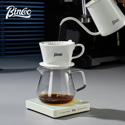 BINCOO Fan‑Shaped Ceramic Coffee Dripper 3‑Hole Drip Filter Pour‑Over Coffee Set