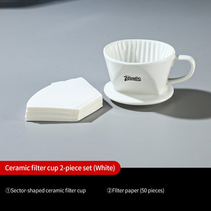 BINCOO Fan‑Shaped Ceramic Coffee Dripper 3‑Hole Drip Filter Pour‑Over Coffee Set