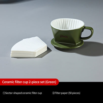 BINCOO Fan‑Shaped Ceramic Coffee Dripper 3‑Hole Drip Filter Pour‑Over Coffee Set