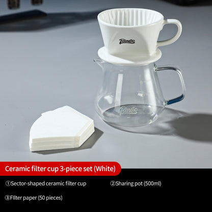 BINCOO Fan‑Shaped Ceramic Coffee Dripper 3‑Hole Drip Filter Pour‑Over Coffee Set