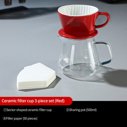 BINCOO Fan‑Shaped Ceramic Coffee Dripper 3‑Hole Drip Filter Pour‑Over Coffee Set