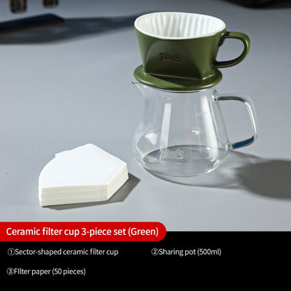 BINCOO Fan‑Shaped Ceramic Coffee Dripper 3‑Hole Drip Filter Pour‑Over Coffee Set