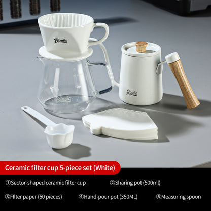BINCOO Fan‑Shaped Ceramic Coffee Dripper 3‑Hole Drip Filter Pour‑Over Coffee Set