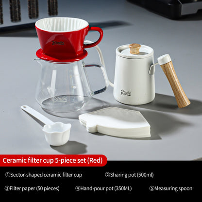 BINCOO Fan‑Shaped Ceramic Coffee Dripper 3‑Hole Drip Filter Pour‑Over Coffee Set