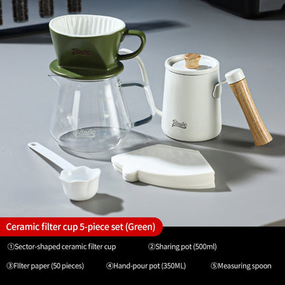BINCOO Fan‑Shaped Ceramic Coffee Dripper 3‑Hole Drip Filter Pour‑Over Coffee Set