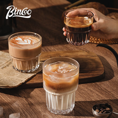 BINCOO High‑borosilicate Glass Coffee Cup for Iced Americano & Latte Afternoon Tea Mug Ideal for Home & Office Use 180ML/270ML/340ML